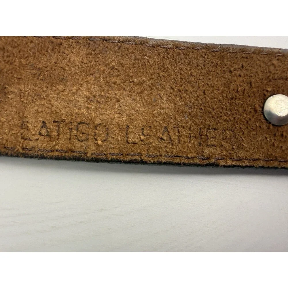 Vintage Tooled Leather Western Belt Silver Engraved Buckle Brown Size 40